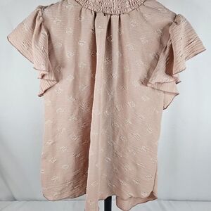 Relaxed Ruffle-Neck Blouse in Dusty Rose